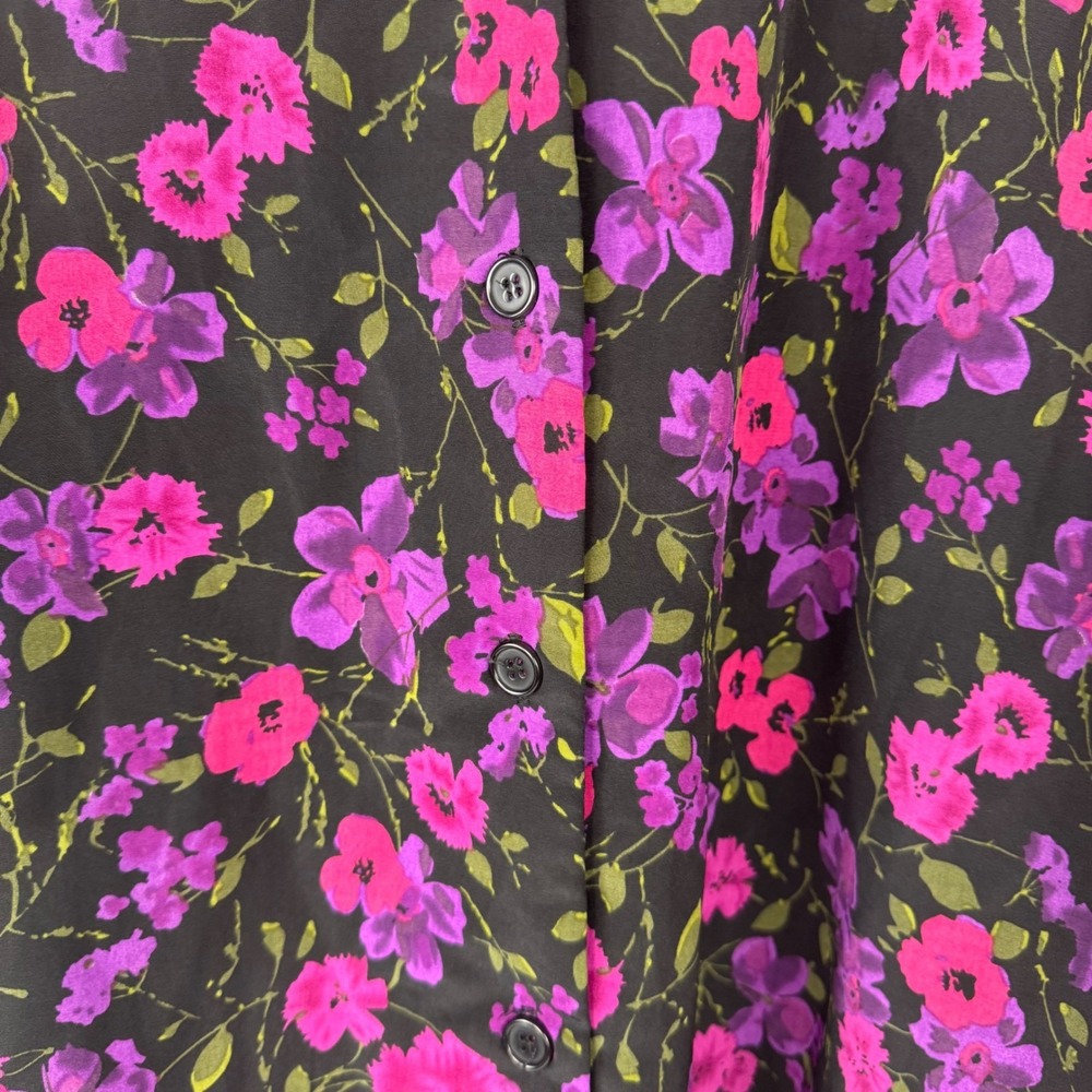 Vtg A Personal Touch Tunic Women 5X Black Pink Floral Button Up Blouse Top Boho - Picture 6 of 10
